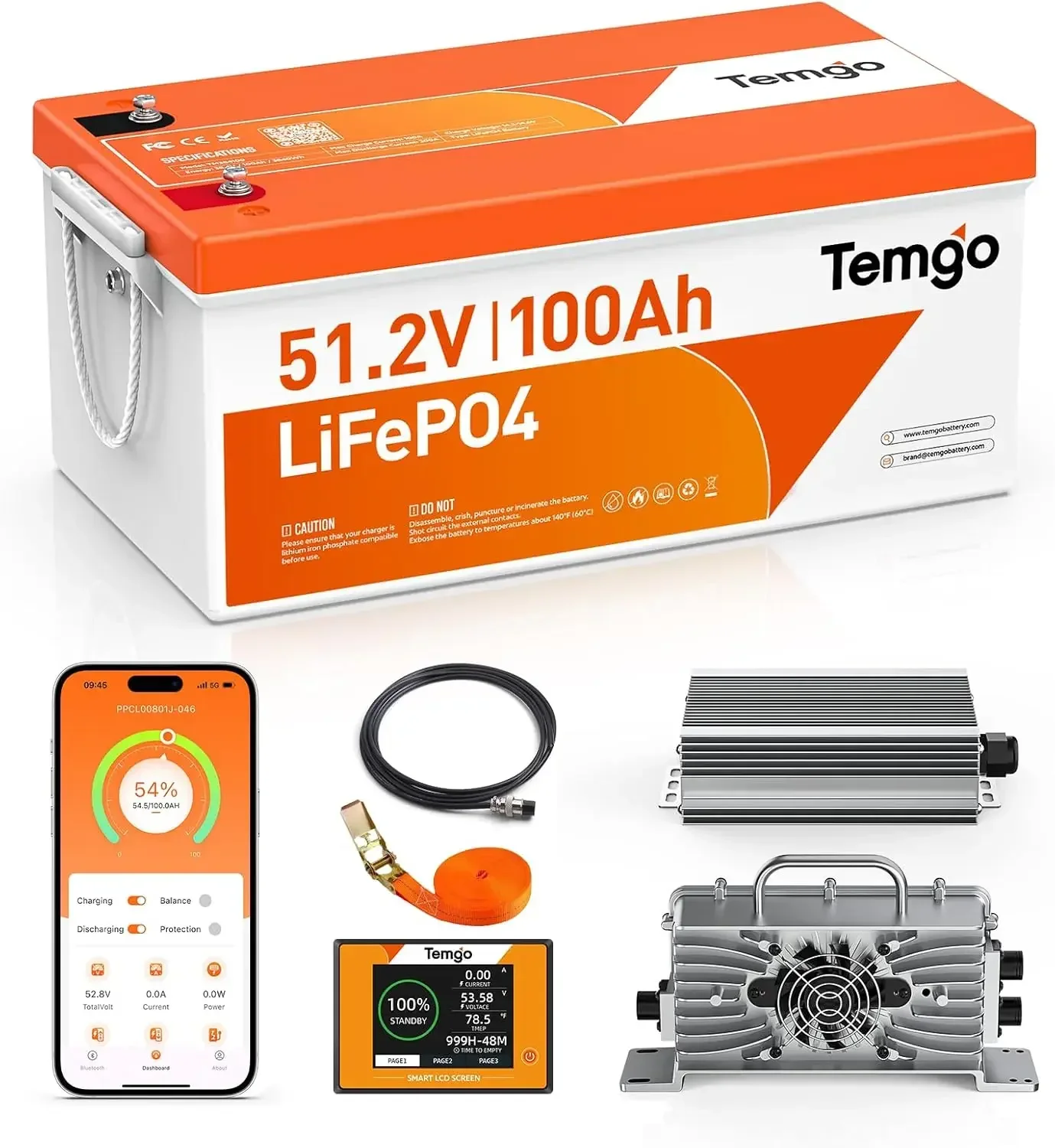 Lithium Battery 100Ah - 48V (51.2V) 100Ah LiFePO4 Lithium Golfkarbatterij,