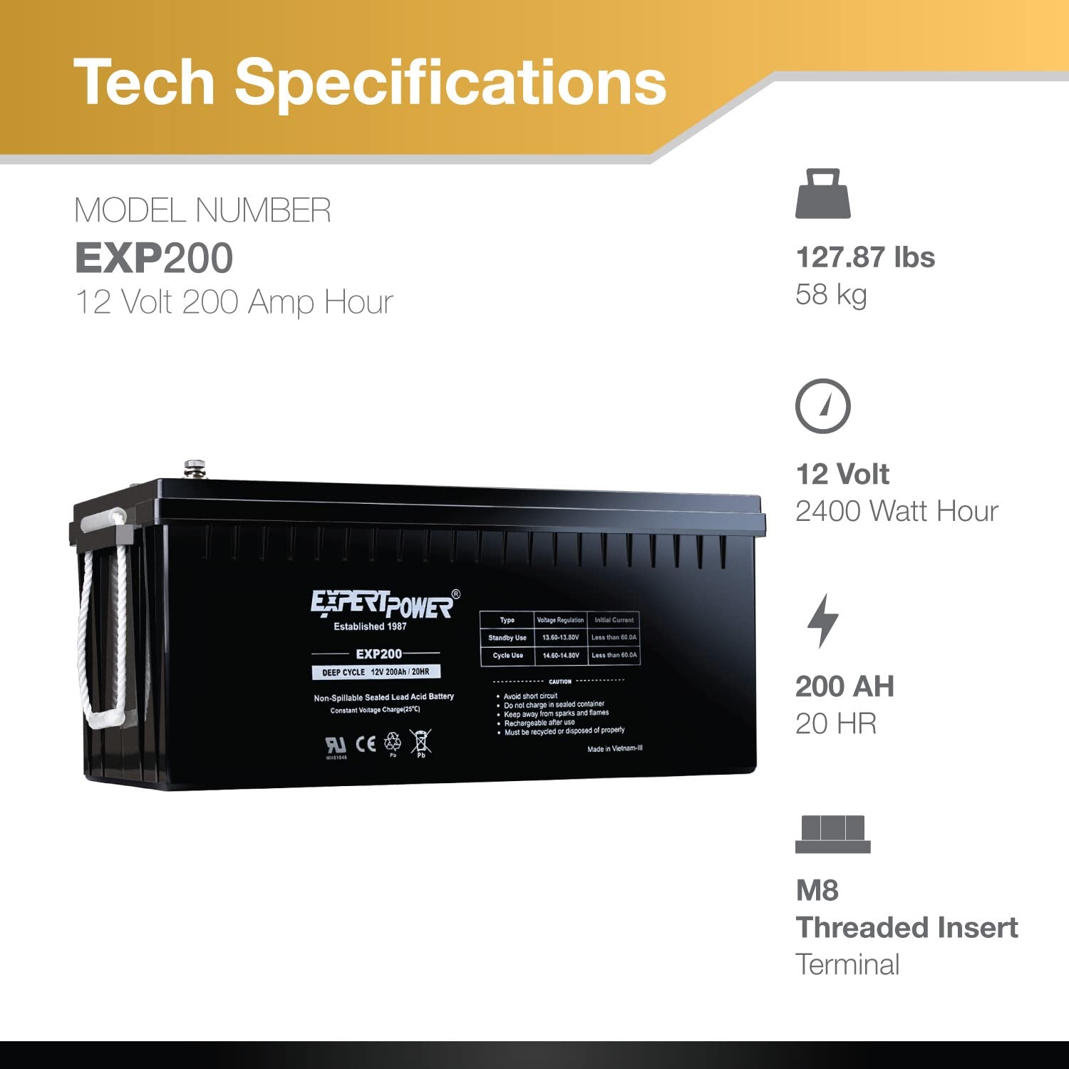 EXP200 12V 200Ah AGM Deep Cycl - Agm Deep Cycle Battery recensie en prijs